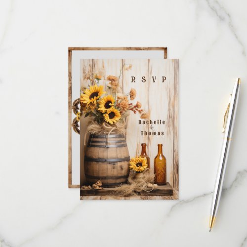 Country Western Sunflowers Whisky Barrel   RSVP Card
