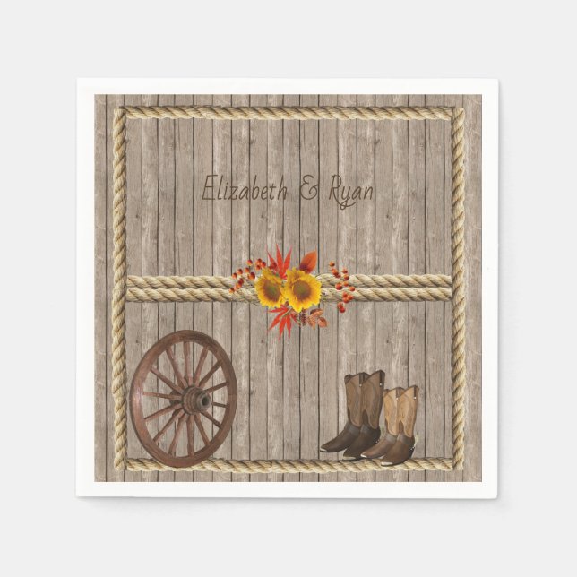 Country Western, Sunflowers Wood Rope Custom Napkins (Front)