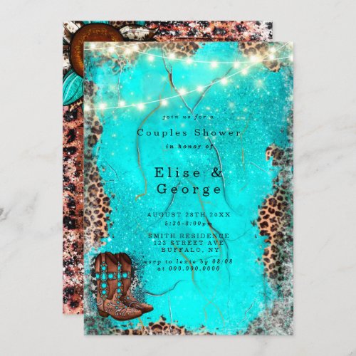 Country Western Turquoise Couple Shower Invitation