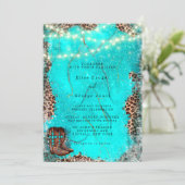Country Western Turquoise Cowboy Boots Wedding Invitation (Standing Front)