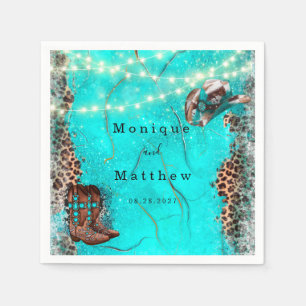 Country Western Turquoise Lights Leopard Wedding Napkins