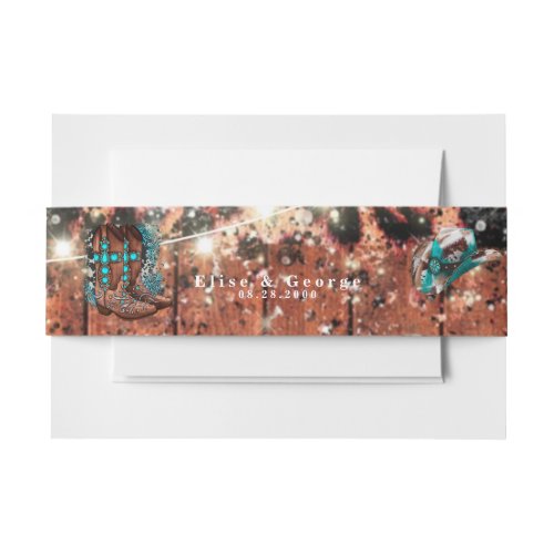 Country Western Turquoise Wooden Wedding Custom Invitation Belly Band