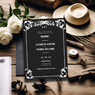 Country Western Vintage Black White Formal Wedding Invitation
