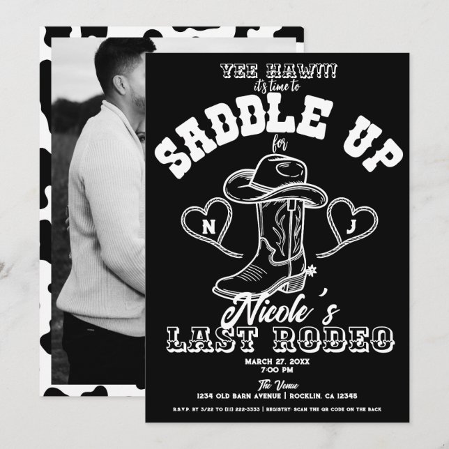Country Western Vintage Last Rodeo Bachelorette  Invitation (Front/Back)
