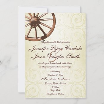 Country Western Wagon Wheel Wedding Invitation by CustomWeddingSets at Zazzle