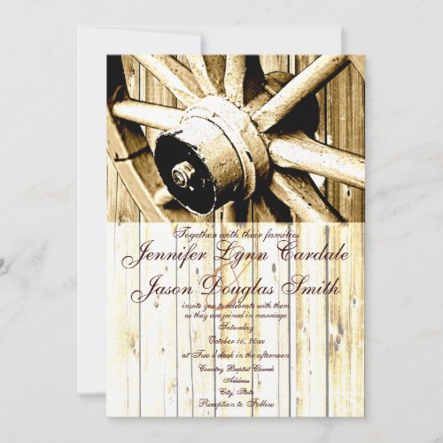 Country Western Wagon Wheel Wedding Invitations