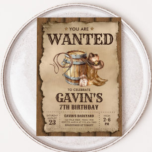 Country Western Wanted Cowboy Birthday Party Invitation