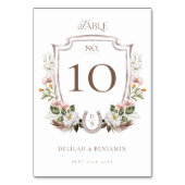 Country Western Watercolor Floral Crest Horseshoe Table Number (Back)