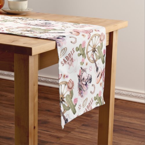Country Western Watercolor Girl Baby Shower Short Table Runner