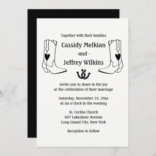 Country Western Wedding Cowboy Boots Farm Rustic Invitation