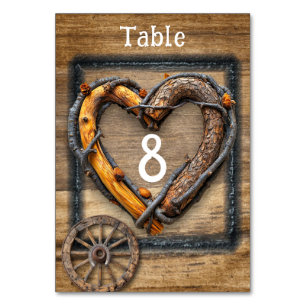 Country Western Wedding Twig Frame Wagon Wheel Table Number