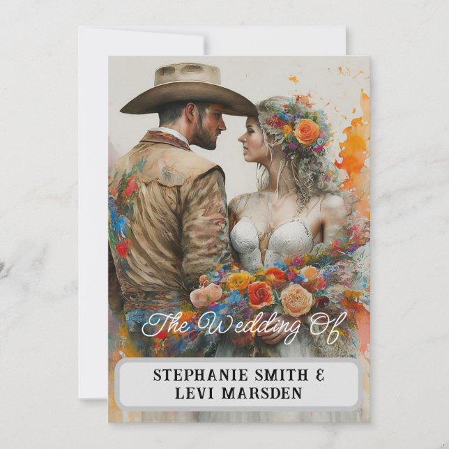 Country Western Wedding Watercolor Invitation (Front)