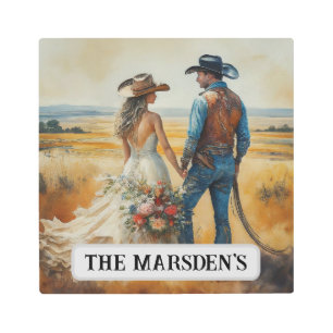 Country Western Wedding Watercolor Metal Print
