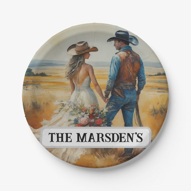 Country Western Wedding Watercolor Paper Plates (Front)