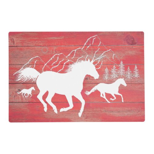 Country Western Wild Horses Barn Board Silhouette Placemat