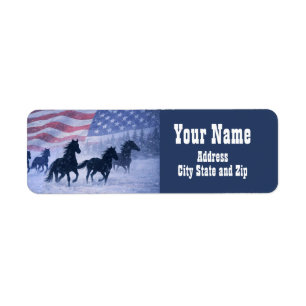 Country Western Wild Horses Flag Return Address Label