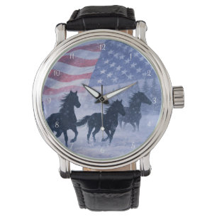 Country Western Wild Horses Flag Watch