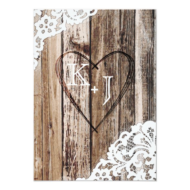 Country Western Wood Lace Rustic Wedding Invitation