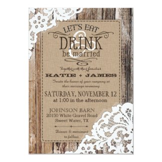 Country Western Wood Lace Rustic Wedding Card