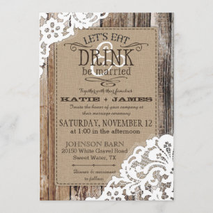 Country Western Wood Lace Rustic Wedding Invitation