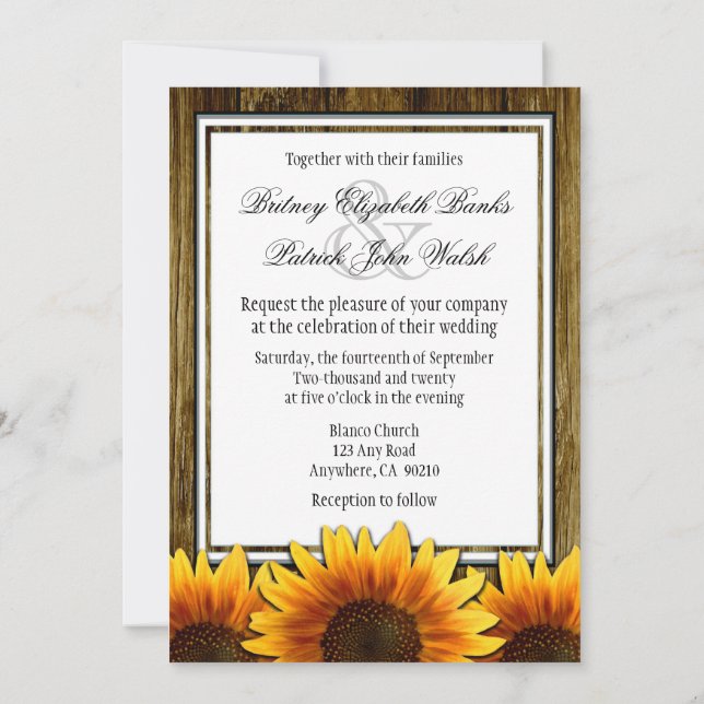 Country Western Wood Sunflower Wedding Invitations (Back)