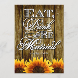 Country Western Wood Sunflower Wedding Invitations