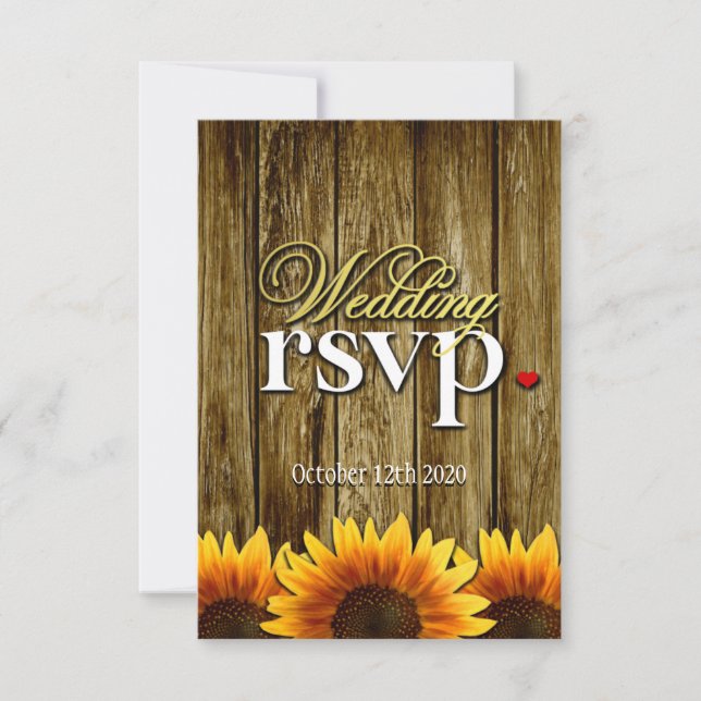 Country Western Wood Sunflower Wedding RSVP Cards (Front)