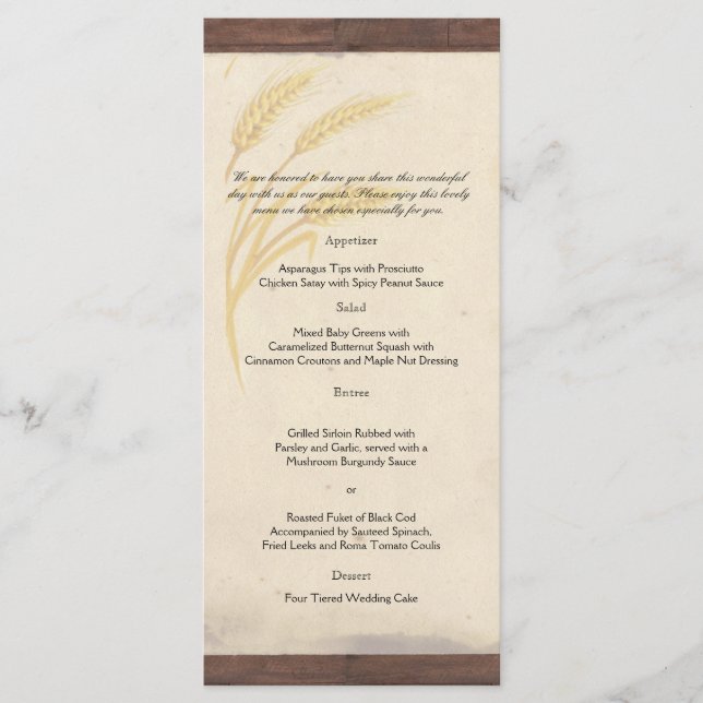 Country Wheat Grass on Parchment Wedding Menu (Front)