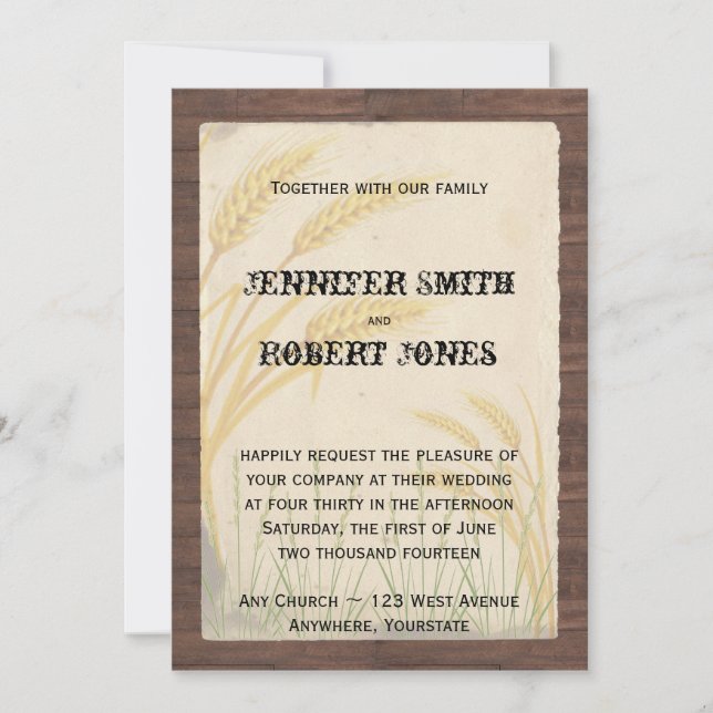 Country Wheat Grass Parchment Wedding Invitations (Front)