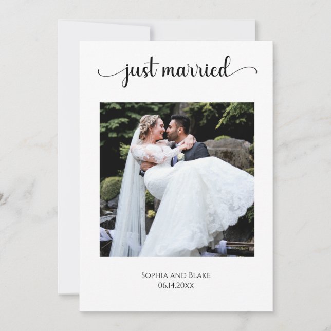 Country White/Burgundy Photo Wedding Announcement (Front)