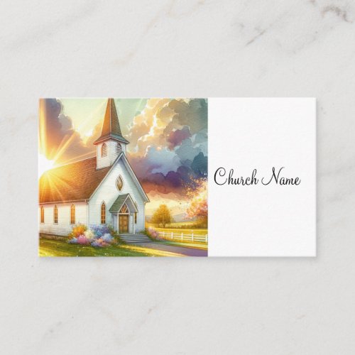 Country White Church Watercolor Business Card