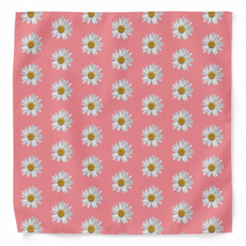 Country White Daisies Pattern Cute Pink Bandana