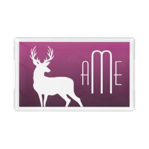 Country White Deer Silhouette Pink Gradient Acrylic Tray