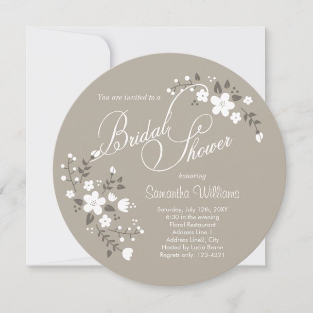 Country White Floral Bridal Shower Circle Invite (Front)