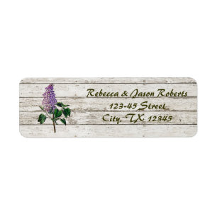country whitewashed barn wood purple lilac wedding label