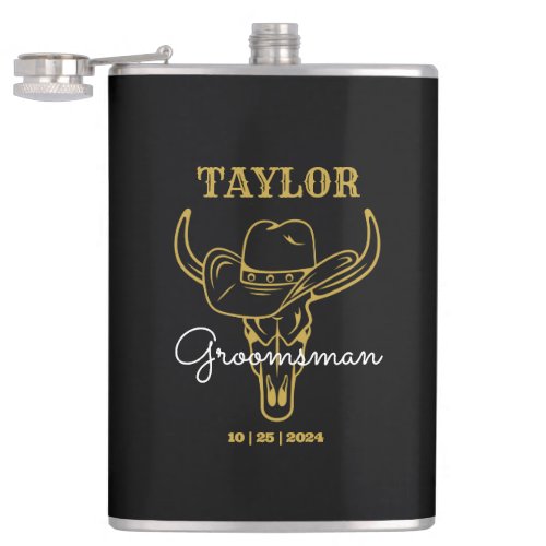 Country Wild West Cowboy Personalized Groomsmen Flask