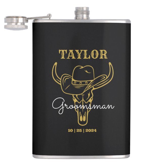 Country Wild West Cowboy Personalized Groomsmen Flask (Opened)