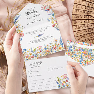 Country Wildflower Colorful Floral Wedding All In One Invitation