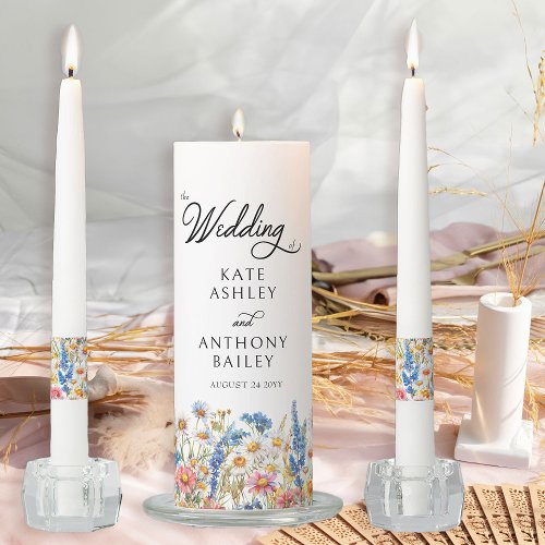 Country Wildflower Colorful Floral Wedding Unity Candle Set