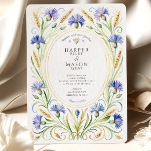 Country Wildflower Cornflower & Wheat Wedding Invitation