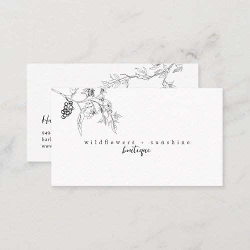 Country Wildflower Floral Botanical Line Drawing Business Card