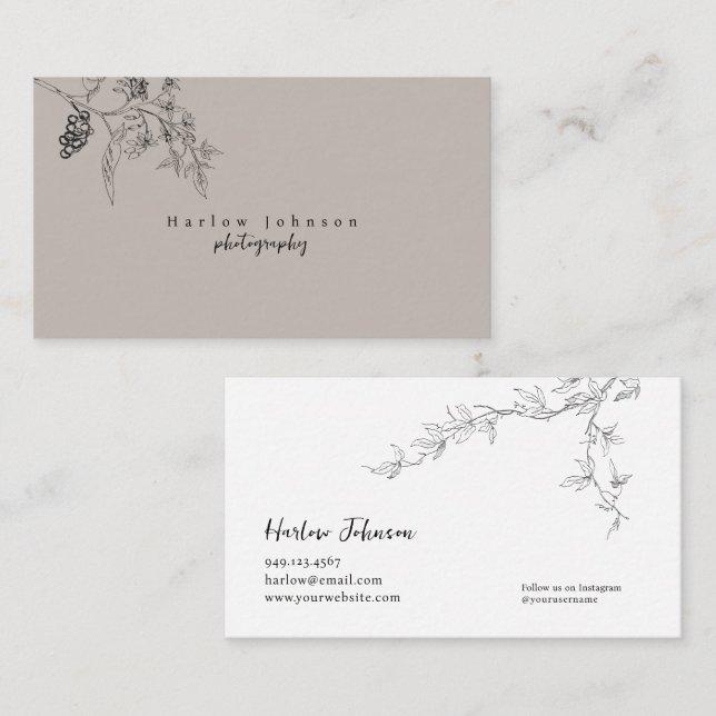 Country Wildflower Floral Botanical Line Drawing  Business Card (Front/Back)