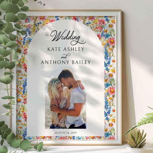 Country Wildflower Floral Wedding Photo Welcome Poster