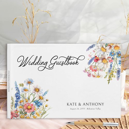 Country Wildflower Multi_Color Floral Wedding Guest Book