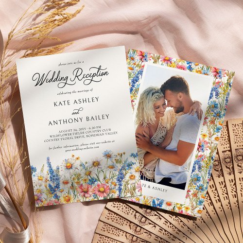 Country Wildflower Photo Wedding Reception Only Invitation