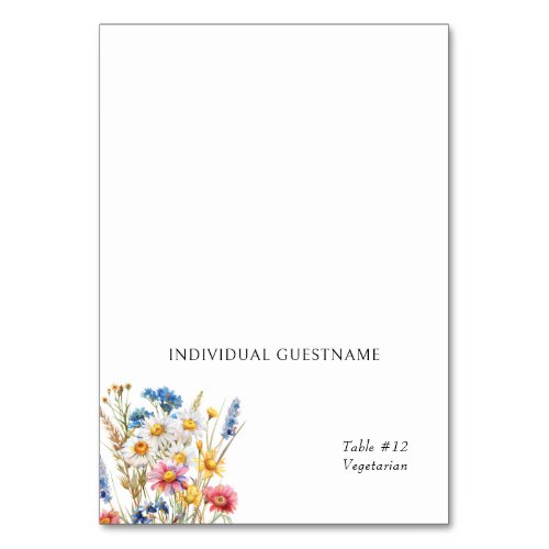 Country Wildflower Printed Guest Name Place Card