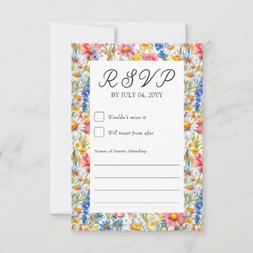 Country Wildflower Wedding Colorful Floral Frame RSVP Card