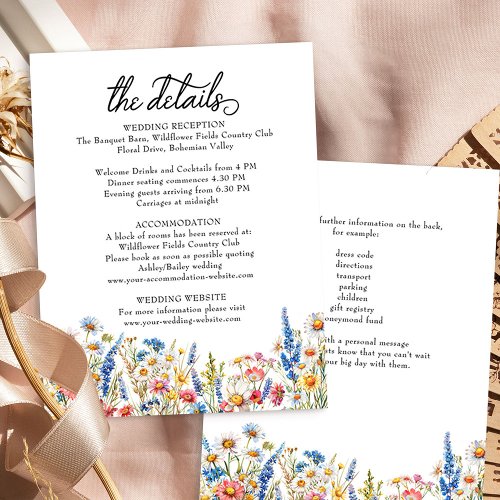 Country Wildflower Wedding Details Enclosure Card