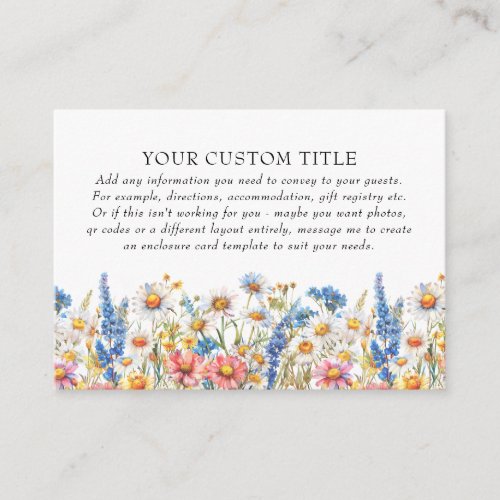 Country Wildflower Wedding DIY Custom Enclosure Card