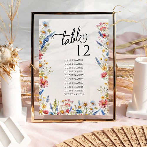 Country Wildflower Wedding Table Seating Chart